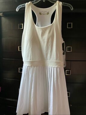 Laura Ashley Cream Bodice White Pleated Skirt Racerback Dress